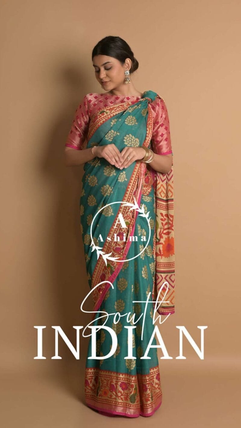 South Indian Ashima Benchmark Brasso With Soft Piping Stone Border Saree