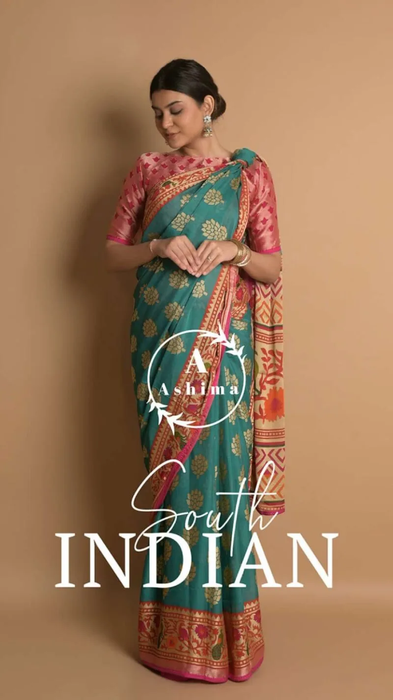 South Indian Ashima Benchmark Brasso With Soft Piping Stone Border Saree