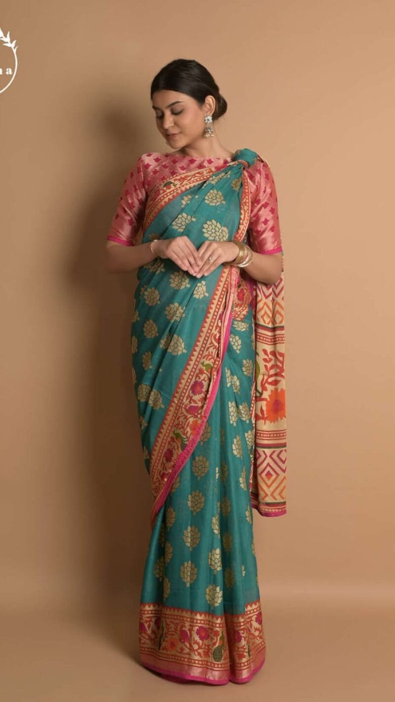 South Indian Ashima Benchmark Brasso With Soft Piping Stone Border Saree