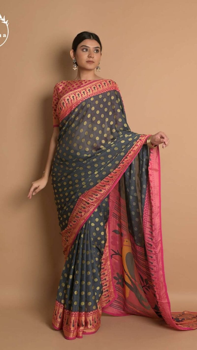 South Indian Ashima Benchmark Brasso With Soft Piping Stone Border Saree