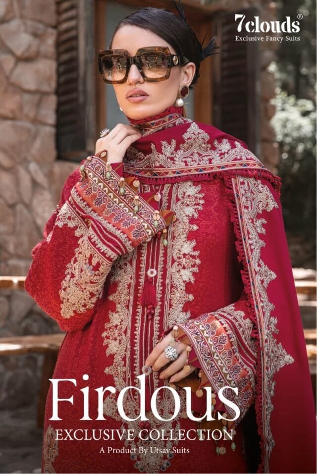 7 Clouds Firdous collection 1 Pure cotton Print with work