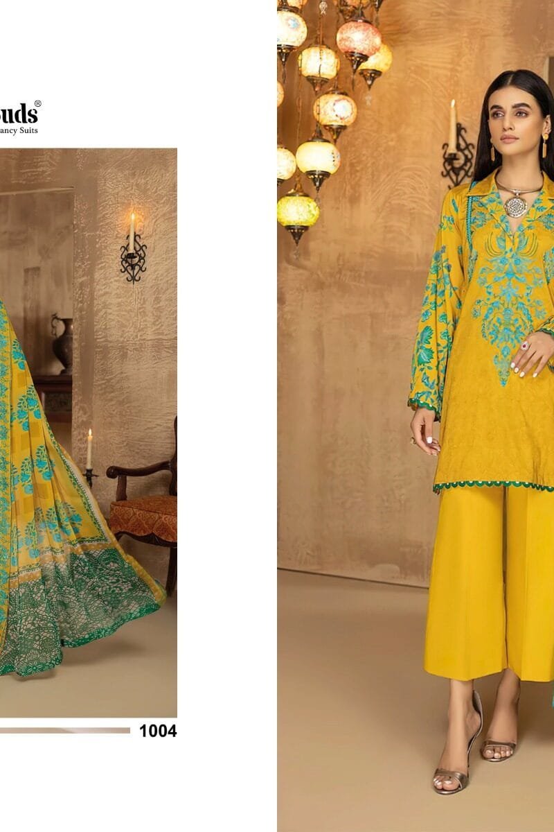 7 Clouds Firdous collection 1 Pure cotton Print with work