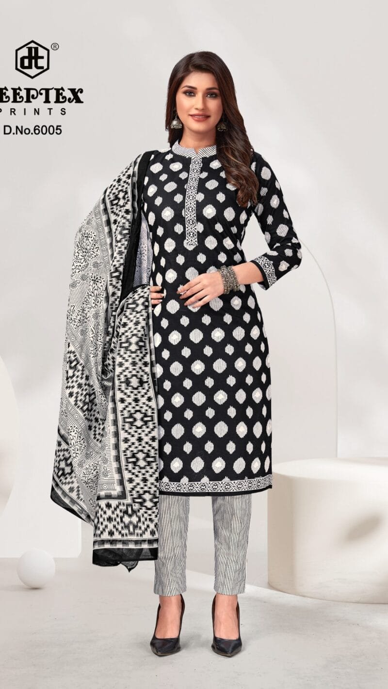 Deeptex Aaliza Black And White Wholesale Cotton Dress Material