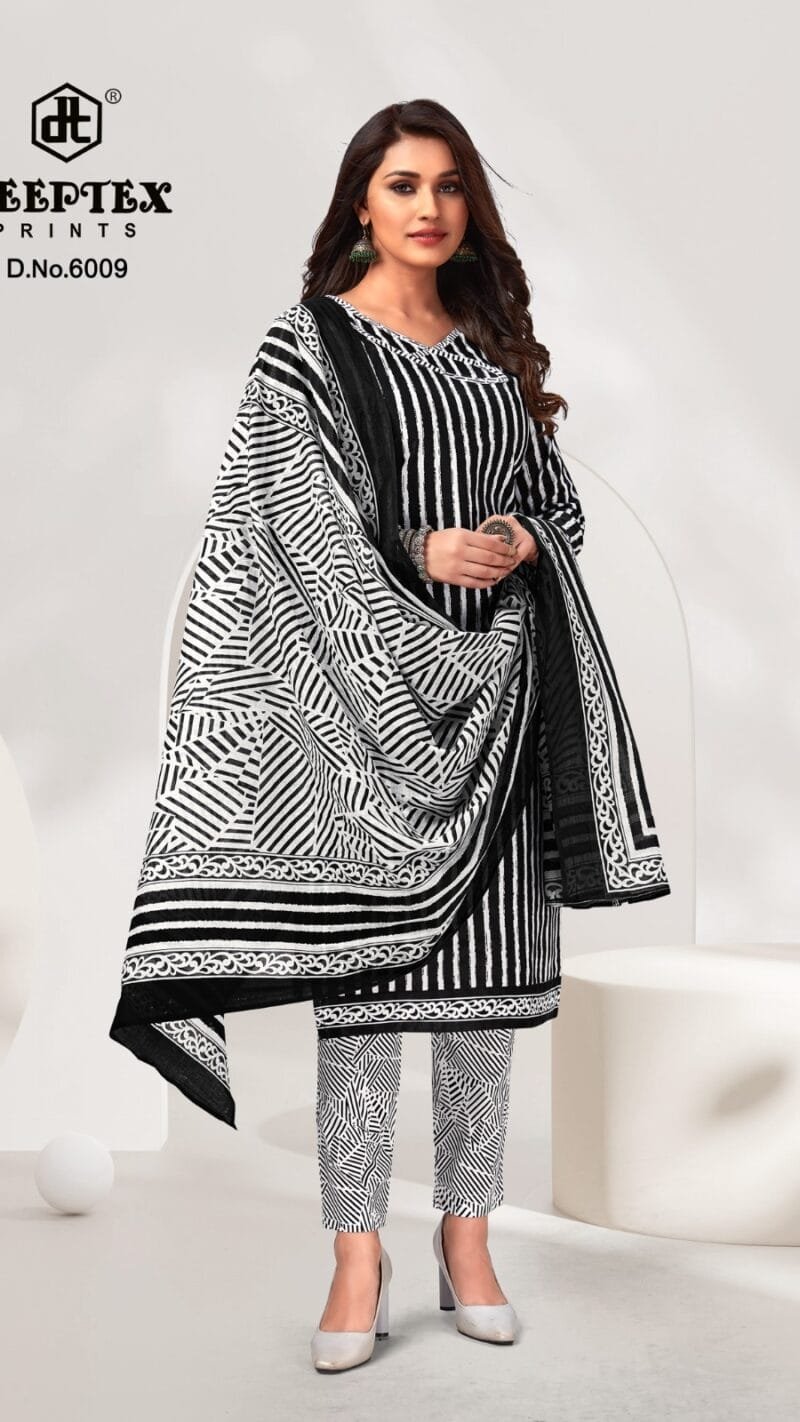 Deeptex Aaliza Black And White Wholesale Cotton Dress Material