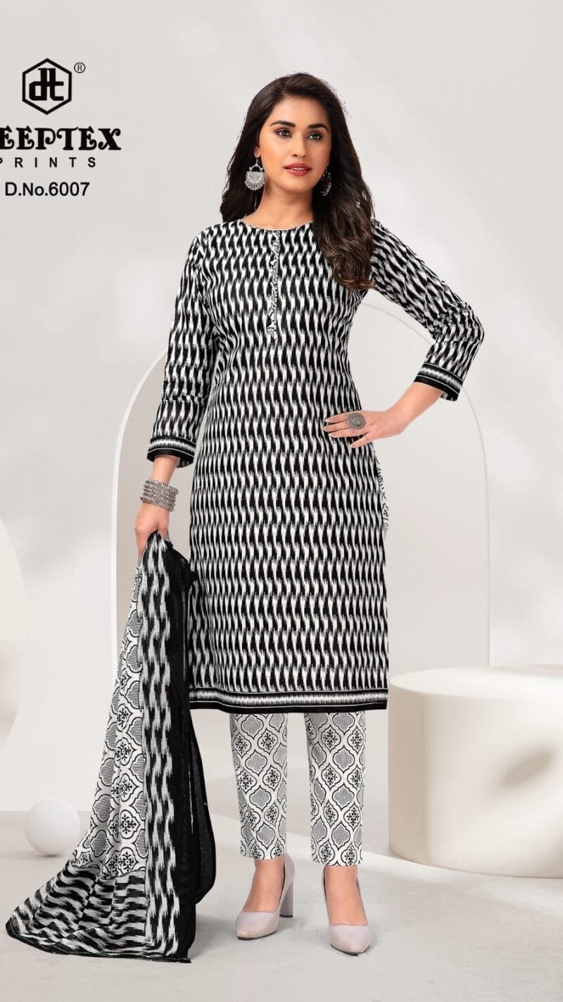 Deeptex Aaliza Black And White Wholesale Cotton Dress Material