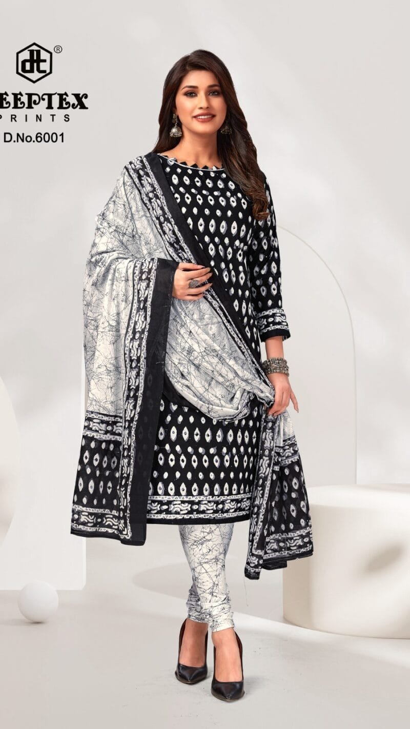 Deeptex Aaliza Black And White Wholesale Cotton Dress Material