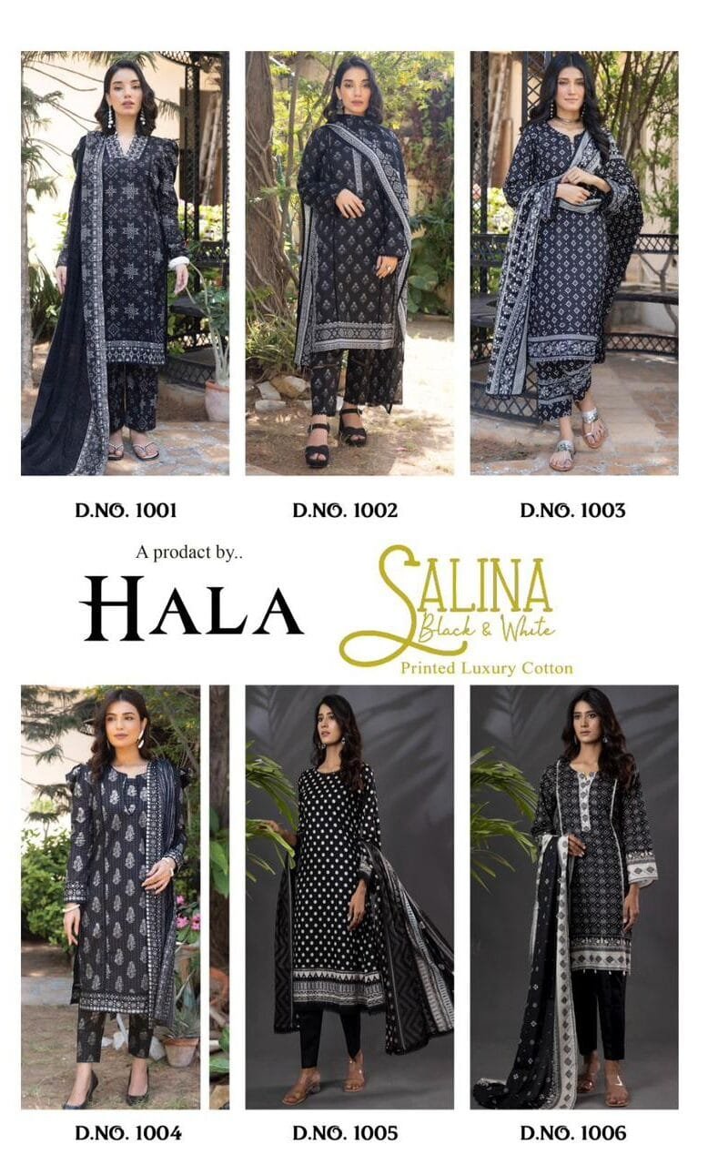 Hala Salin Black & White Collection Pure Cambric Cotton