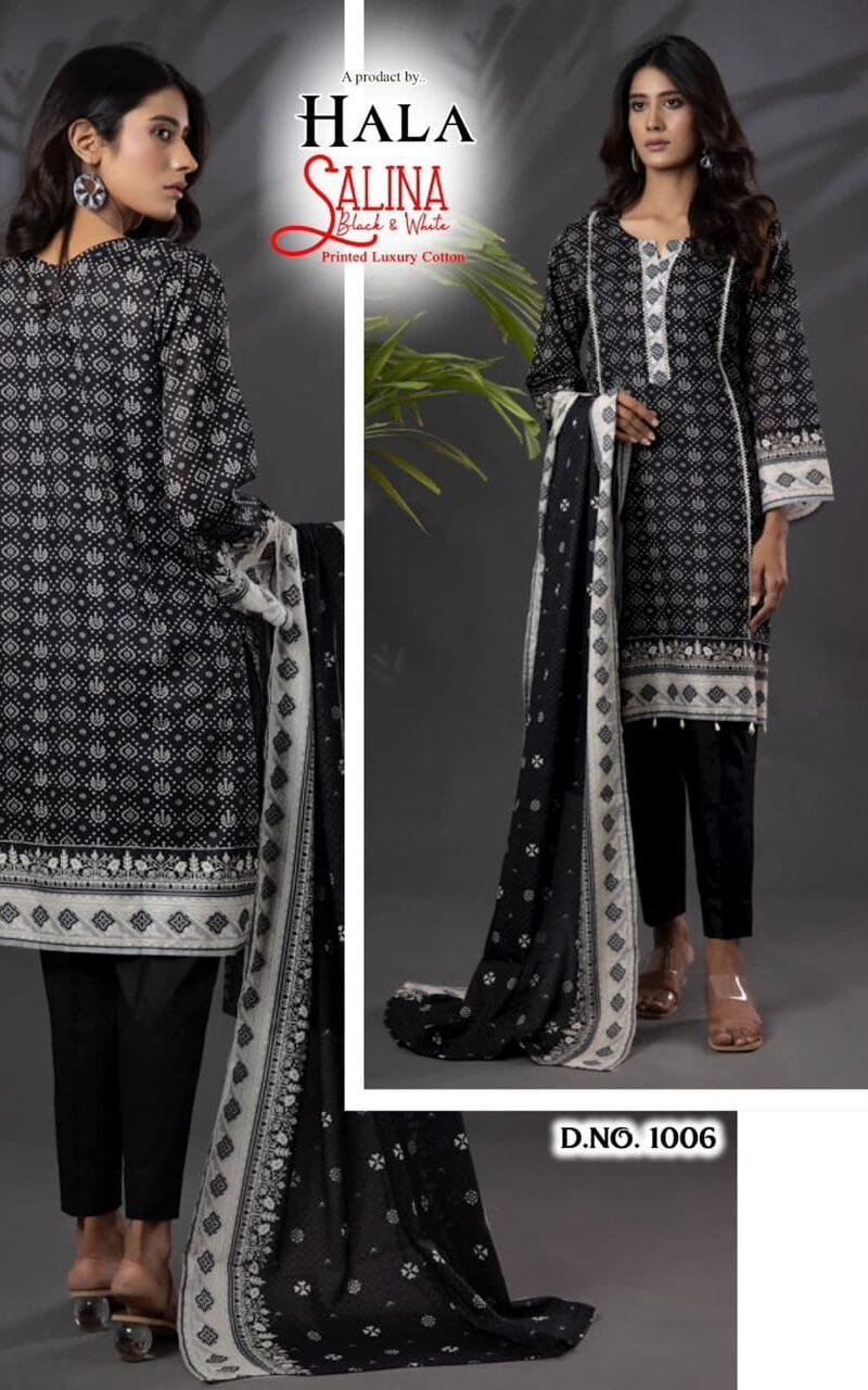 Hala Salin Black & White Collection Pure Cambric Cotton