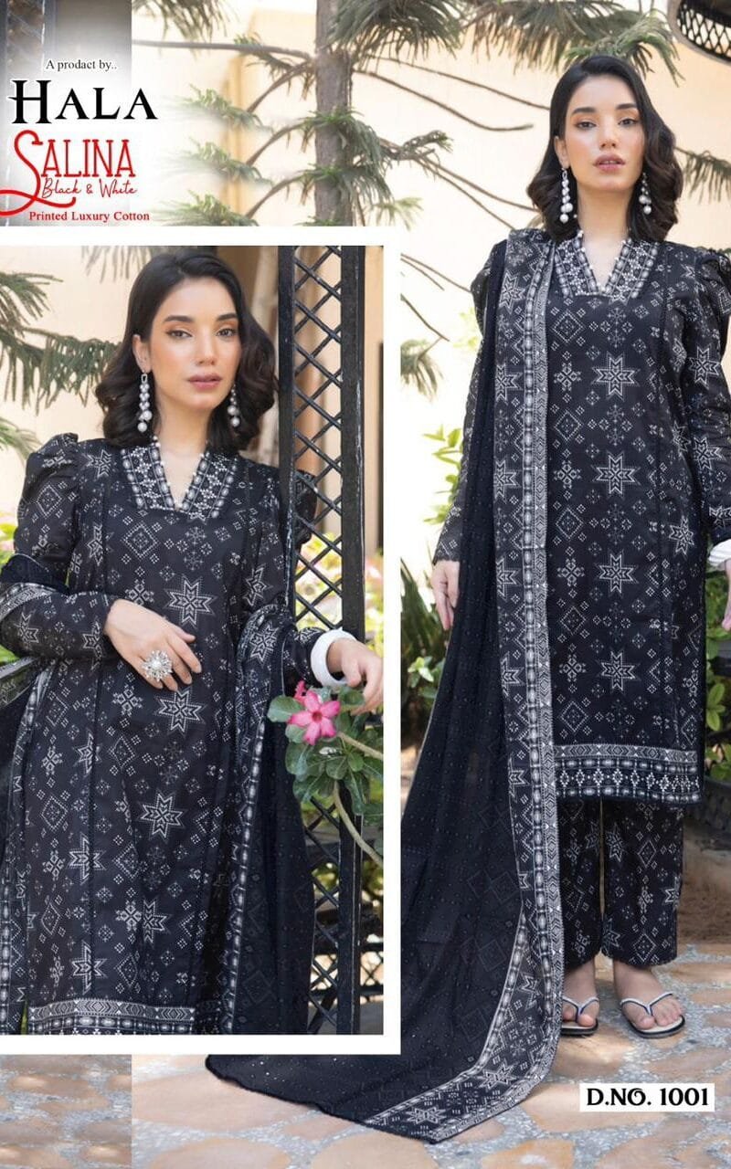 Hala Salin Black & White Collection Pure Cambric Cotton