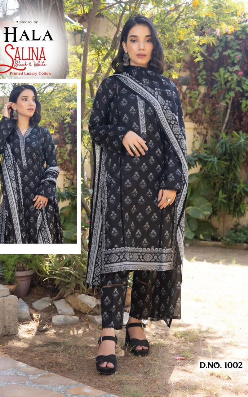 Hala Salin Black & White Collection Pure Cambric Cotton