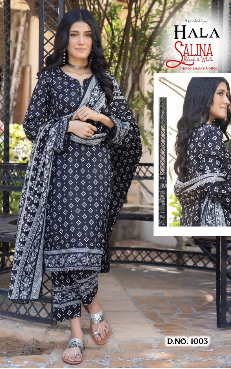 Hala Salin Black & White Collection Pure Cambric Cotton
