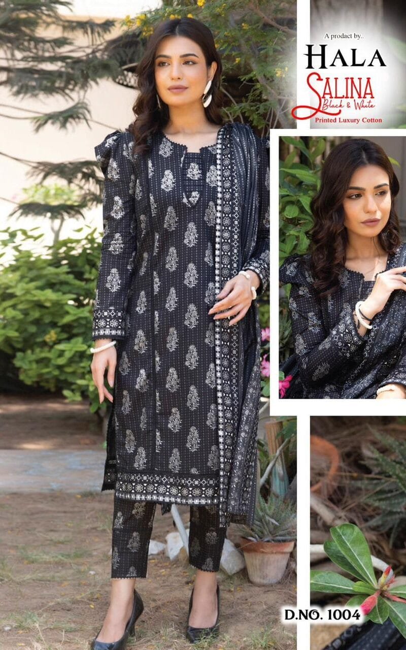 Hala Salin Black & White Collection Pure Cambric Cotton