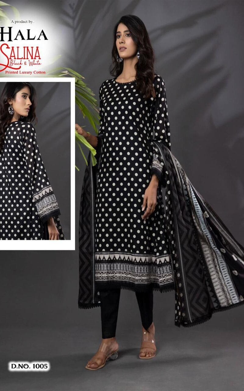 Hala Salin Black & White Collection Pure Cambric Cotton
