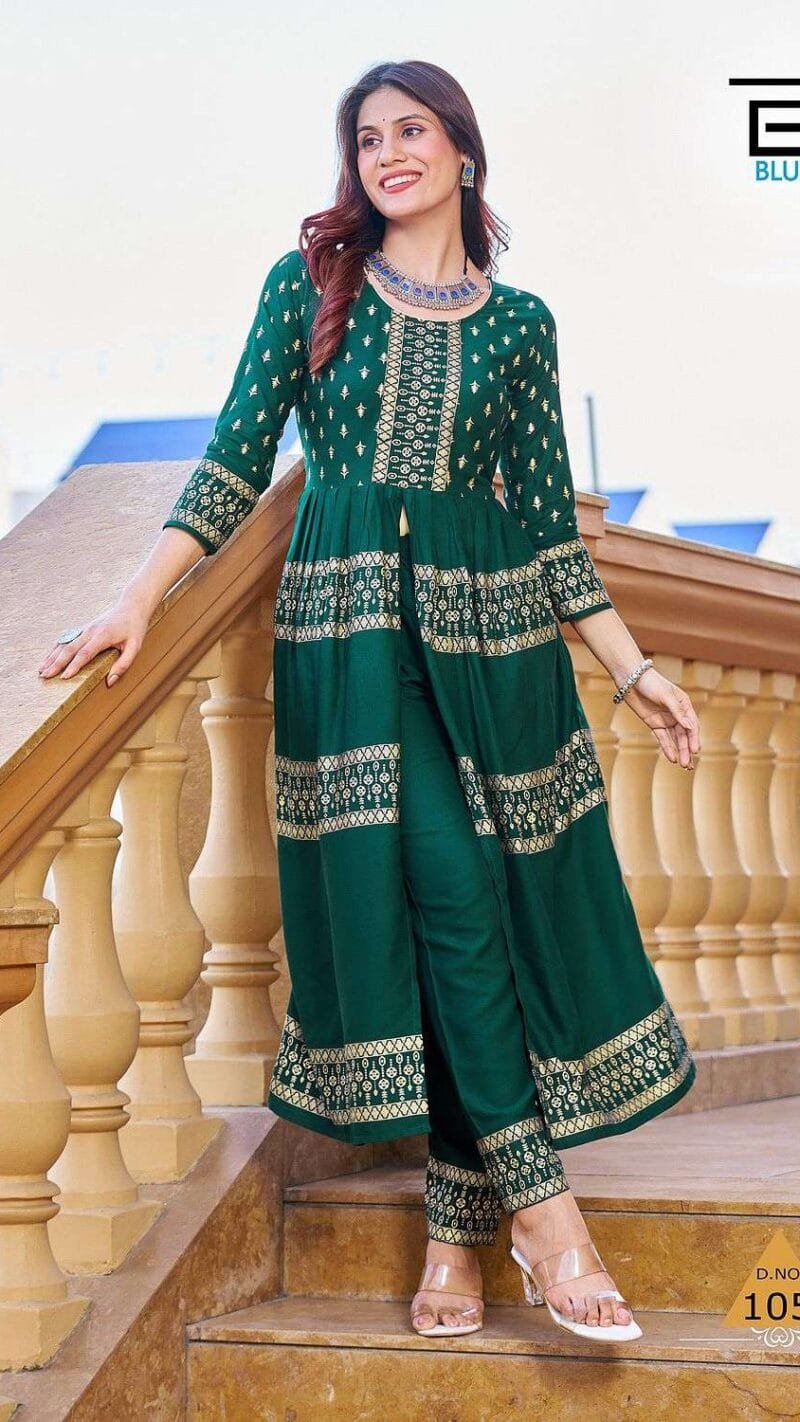 Maharani Blue Hills Rayon 14kg Foil Print Centre Cut Kurti