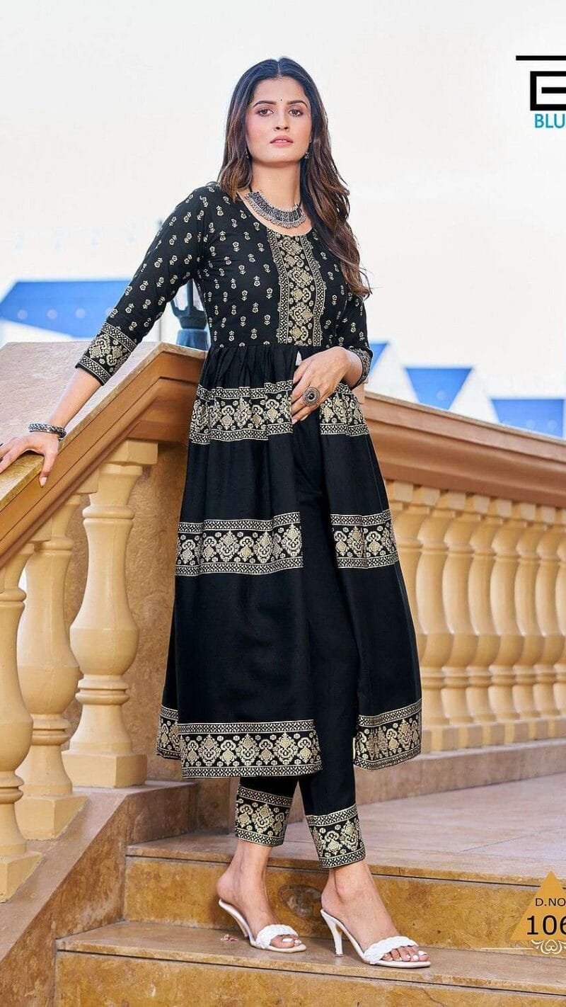 Maharani Blue Hills Rayon 14kg Foil Print Centre Cut Kurti