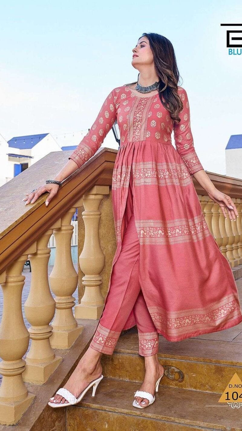 Maharani Blue Hills Rayon 14kg Foil Print Centre Cut Kurti