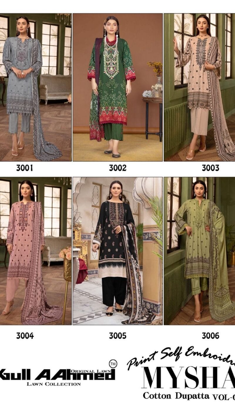 Mysha Self Embroidery Collection Gull Aahmed Lawn Collection