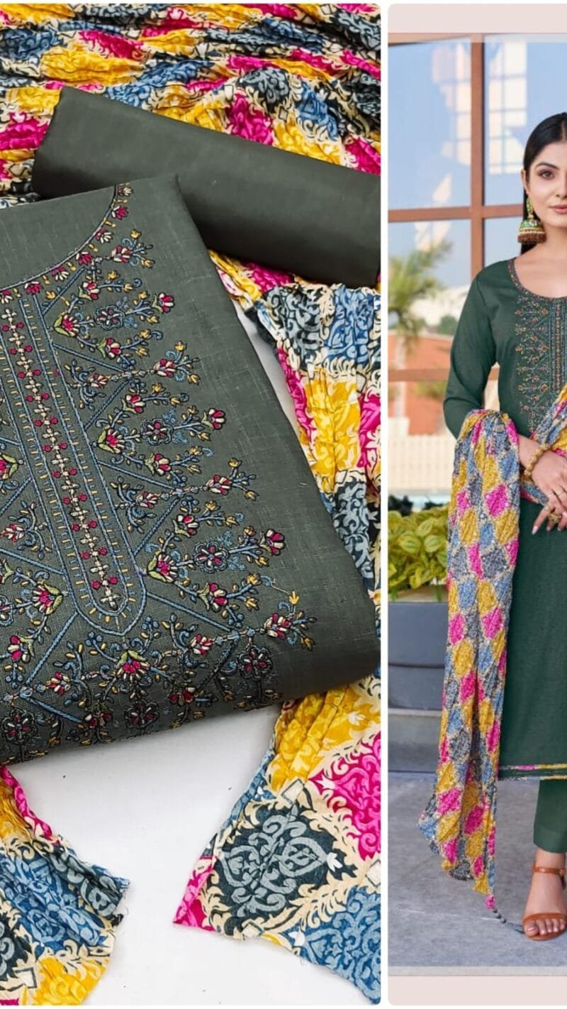 Slub Cotton Kasmiri Work Exclusive Dress Material Suit For Women