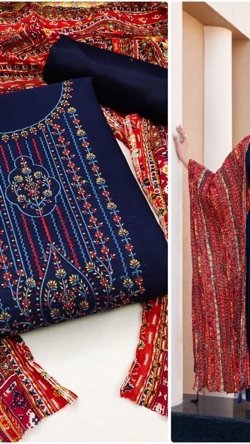 Slub Cotton Kasmiri Work Exclusive Dress Material Suit For Women