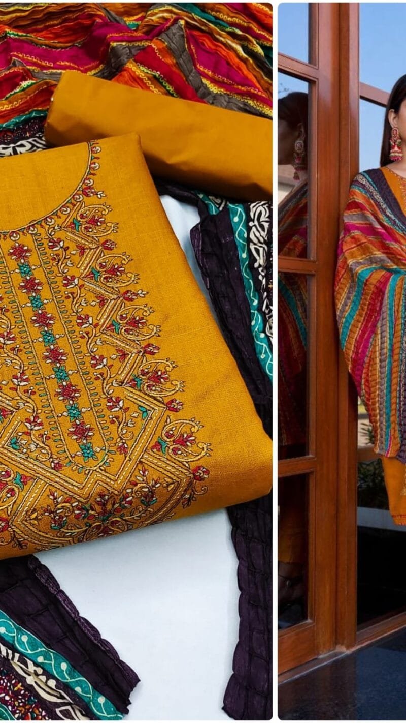 Slub Cotton Kasmiri Work Exclusive Dress Material Suit For Women