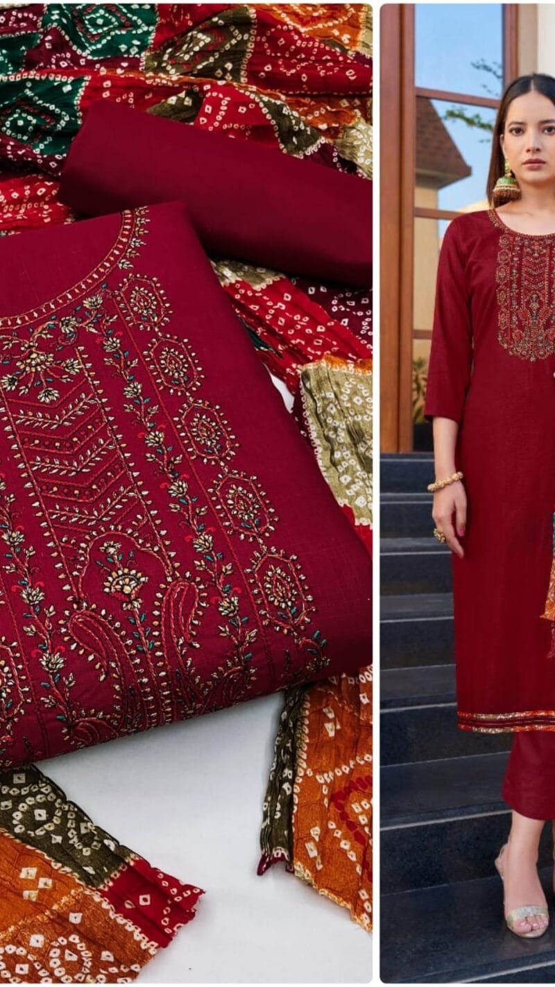 Slub Cotton Kasmiri Work Exclusive Dress Material Suit For Women