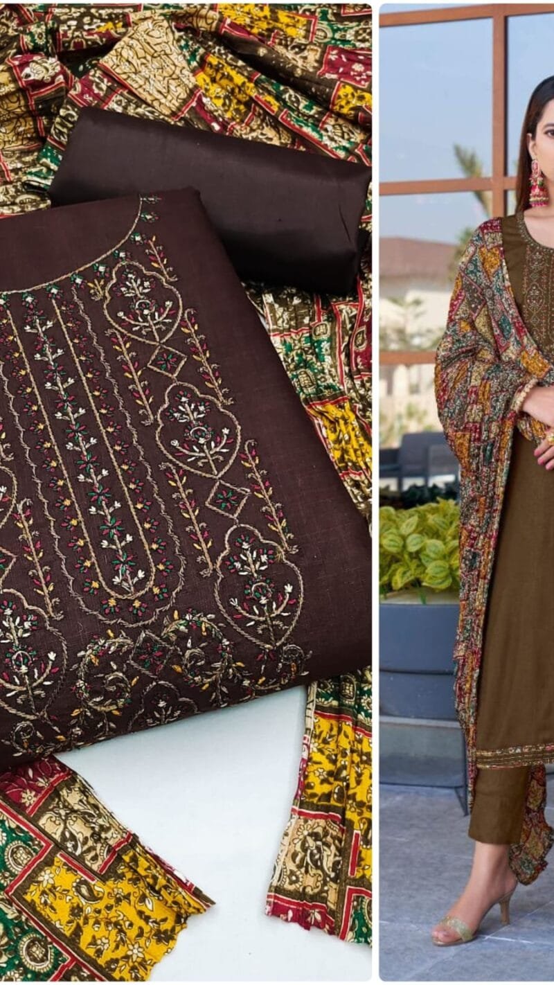 Slub Cotton Kasmiri Work Exclusive Dress Material Suit For Women