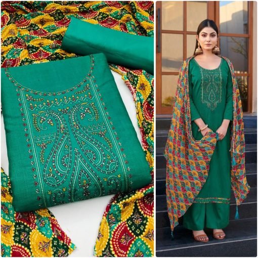 Slub Cotton Kasmiri Work Exclusive Dress Material Suit For Women