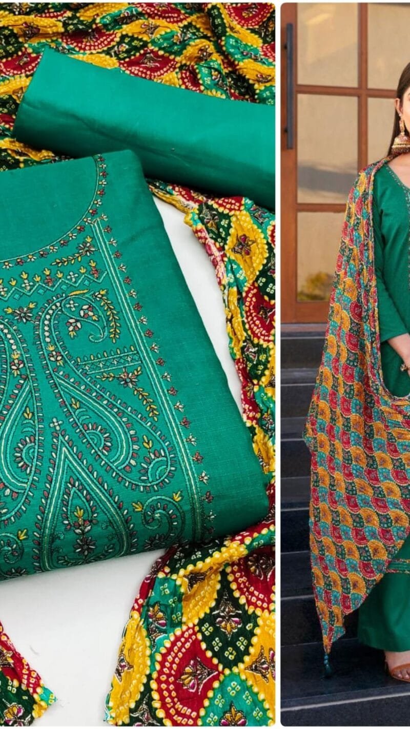 Slub Cotton Kasmiri Work Exclusive Dress Material Suit For Women