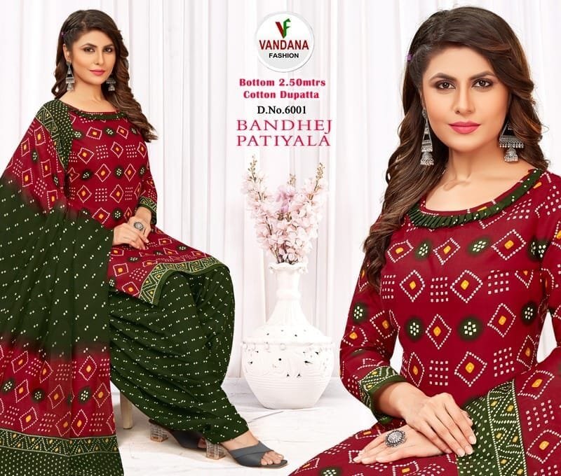 Bandhej Patiyala Vol 6 Vandana Fashion Wholesale Cotton Dress Material