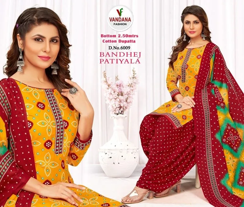 Bandhej Patiyala Vol 6 Vandana Fashion Wholesale Cotton Dress Material