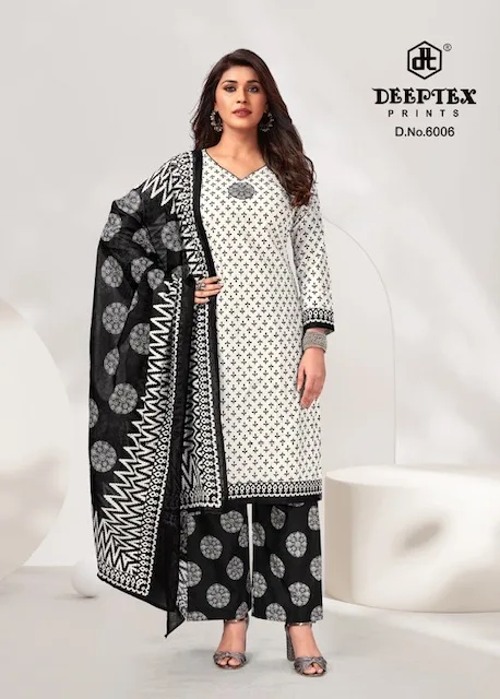 Deeptex Aaliza Black And White Wholesale Cotton Dress Material