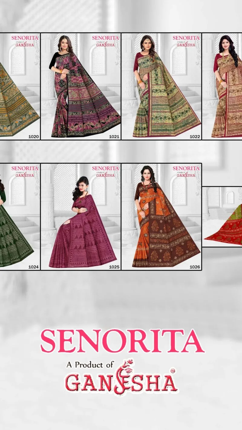 Ganesha Senorita Vol 1 Pure Cotton Saree Wholesale