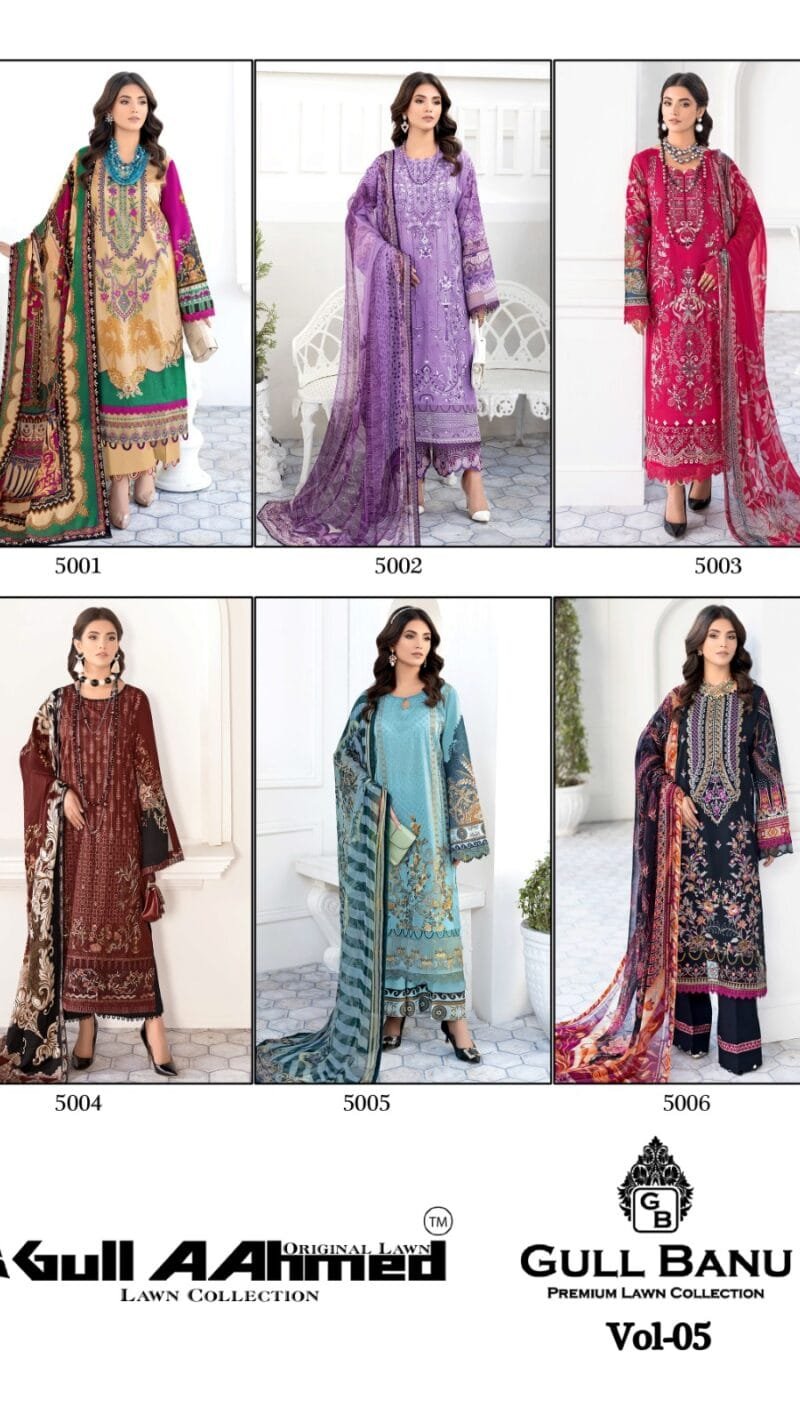 Gull Banu Vol 5 Pure Lawn Collection with Mal Mal Duppata