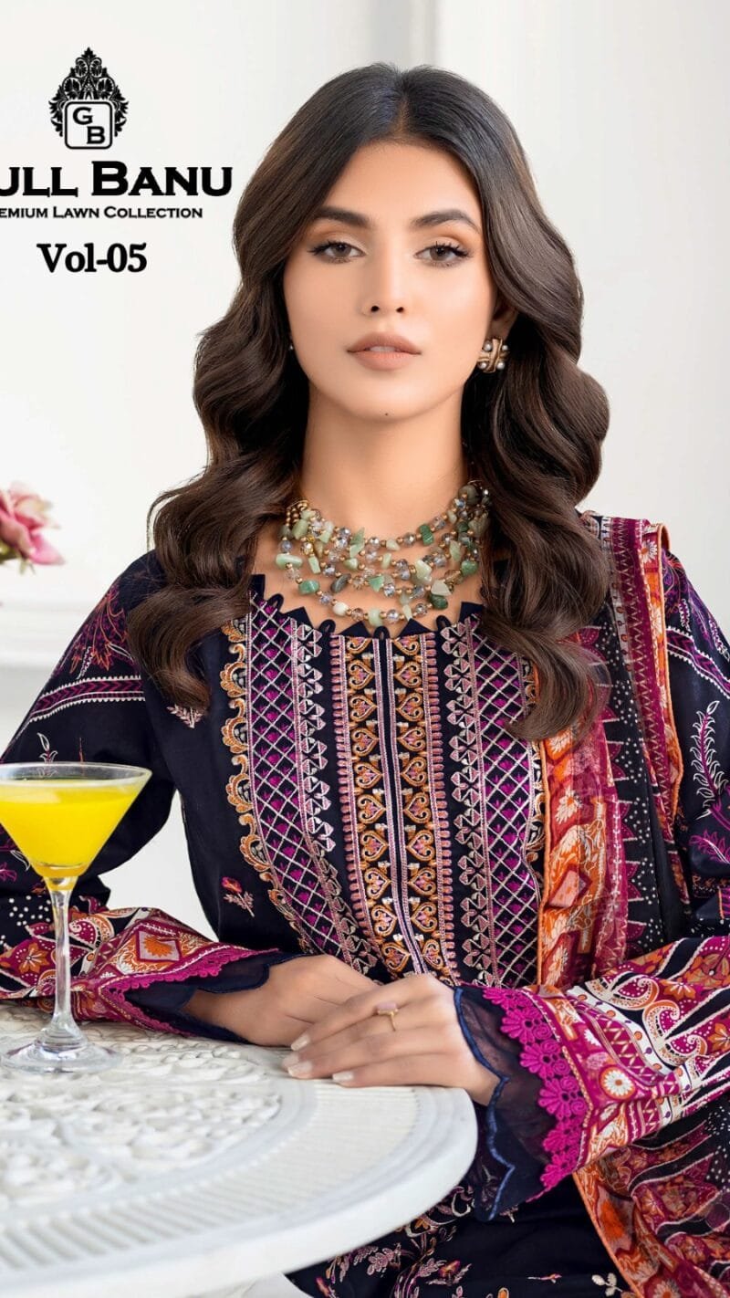 Gull Banu Vol 5 Pure Lawn Collection with Mal Mal Duppata