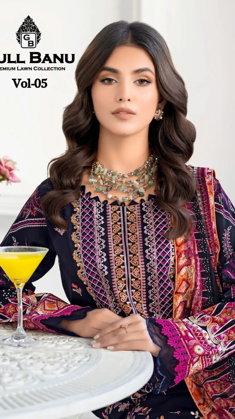 Gull Banu Vol 5 Pure Lawn Collection with Mal Mal Duppata