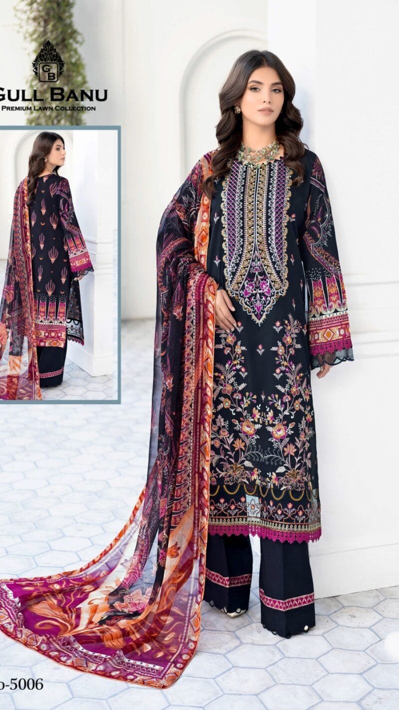 Gull Banu Vol 5 Pure Lawn Collection with Mal Mal Duppata
