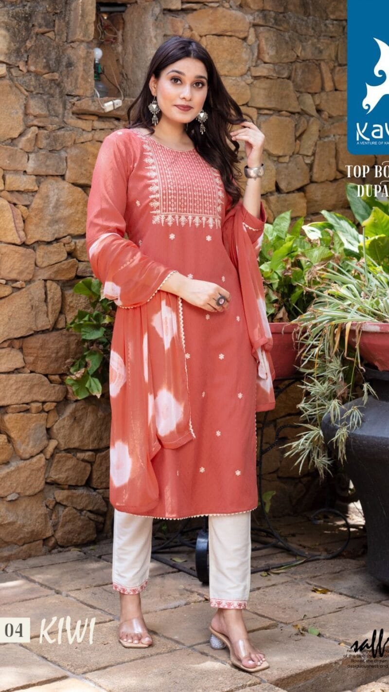 Kiwi 3 Piece Catalogue Top Bottom Dupatta Kaya Kurti