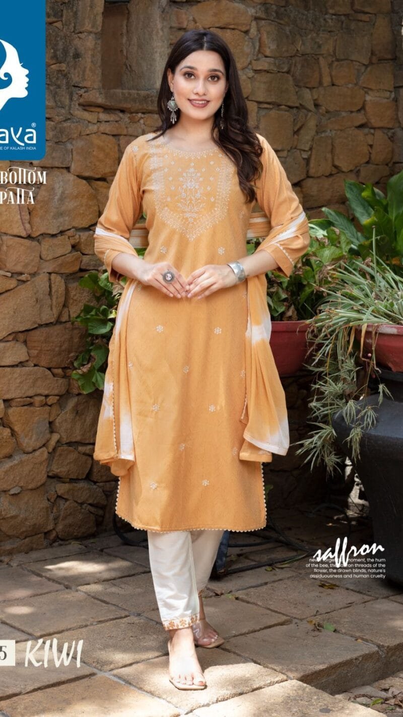 Kiwi 3 Piece Catalogue Top Bottom Dupatta Kaya Kurti