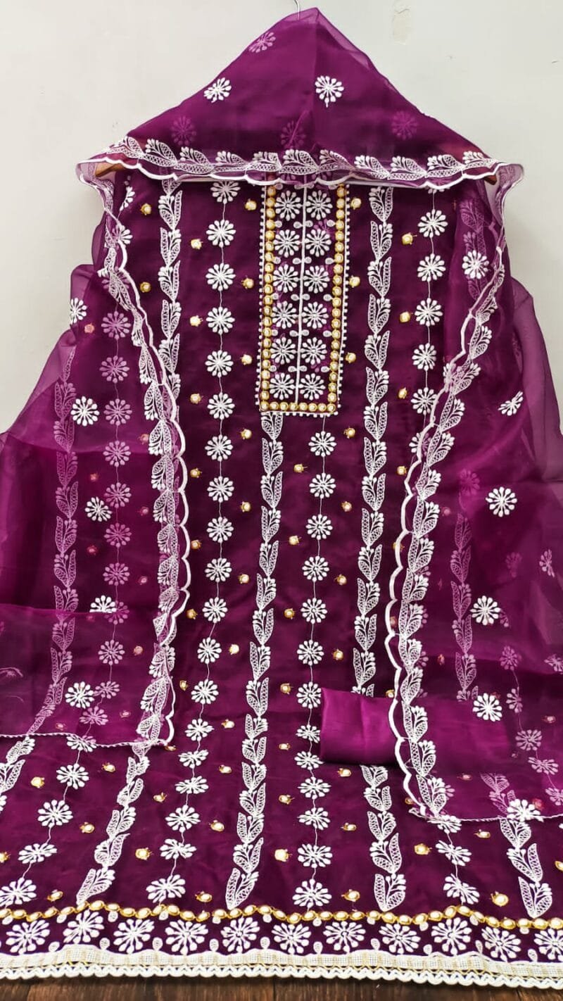 Wholesale Dress Material Organza Silk with Multi Work