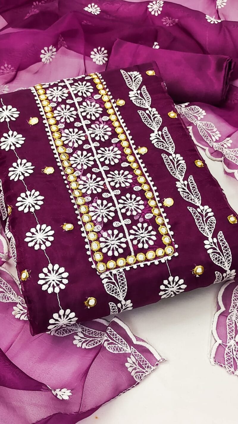 Wholesale Dress Material Organza Silk with Multi Work