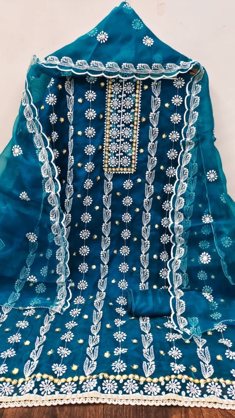 Wholesale Dress Material Organza Silk with Multi Work