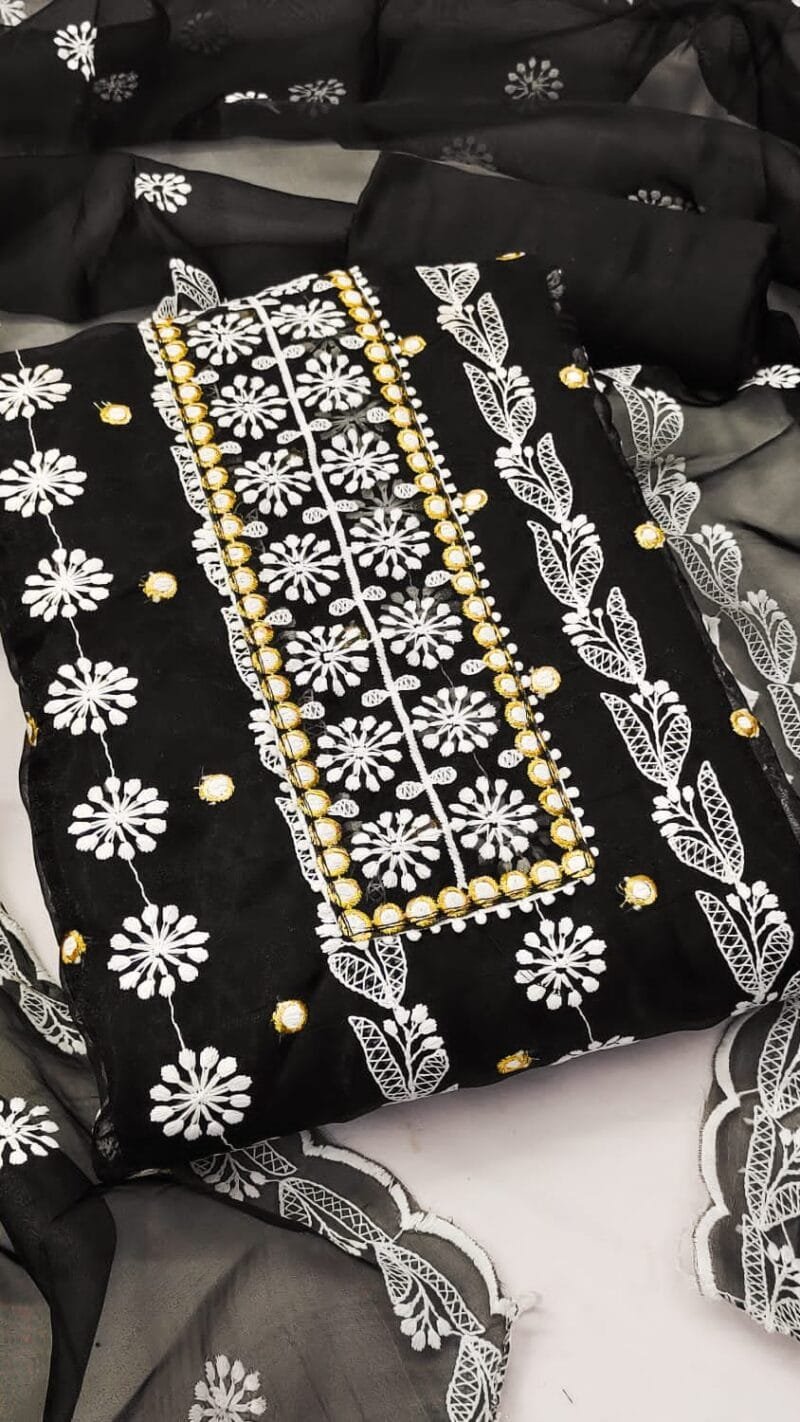 Wholesale Dress Material Organza Silk with Multi Work