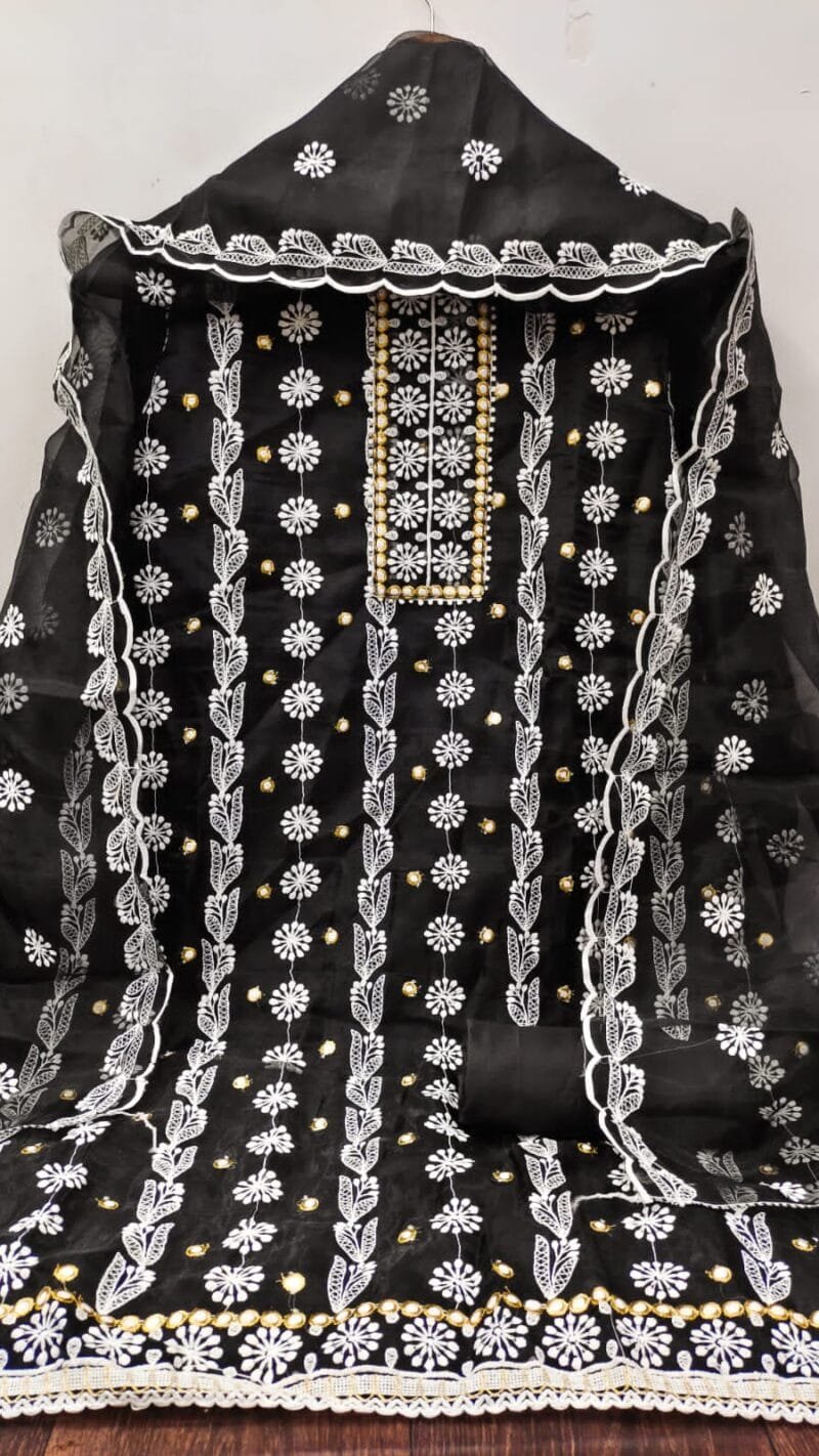 Wholesale Dress Material Organza Silk with Multi Work