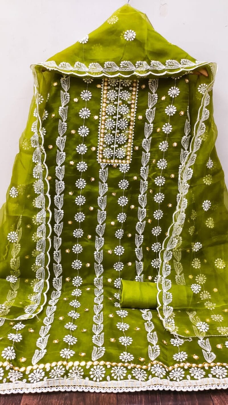 Wholesale Dress Material Organza Silk with Multi Work