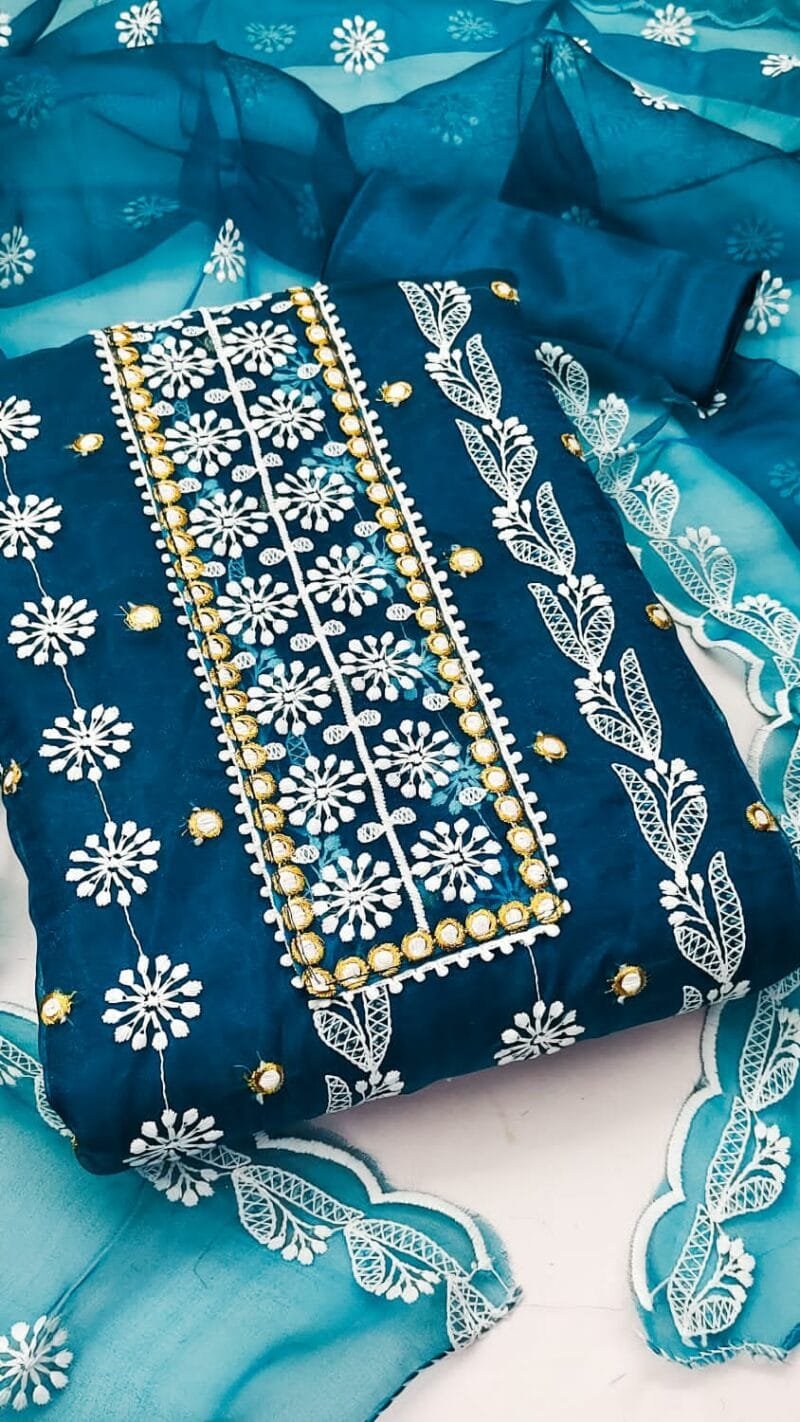 Wholesale Dress Material Organza Silk with Multi Work