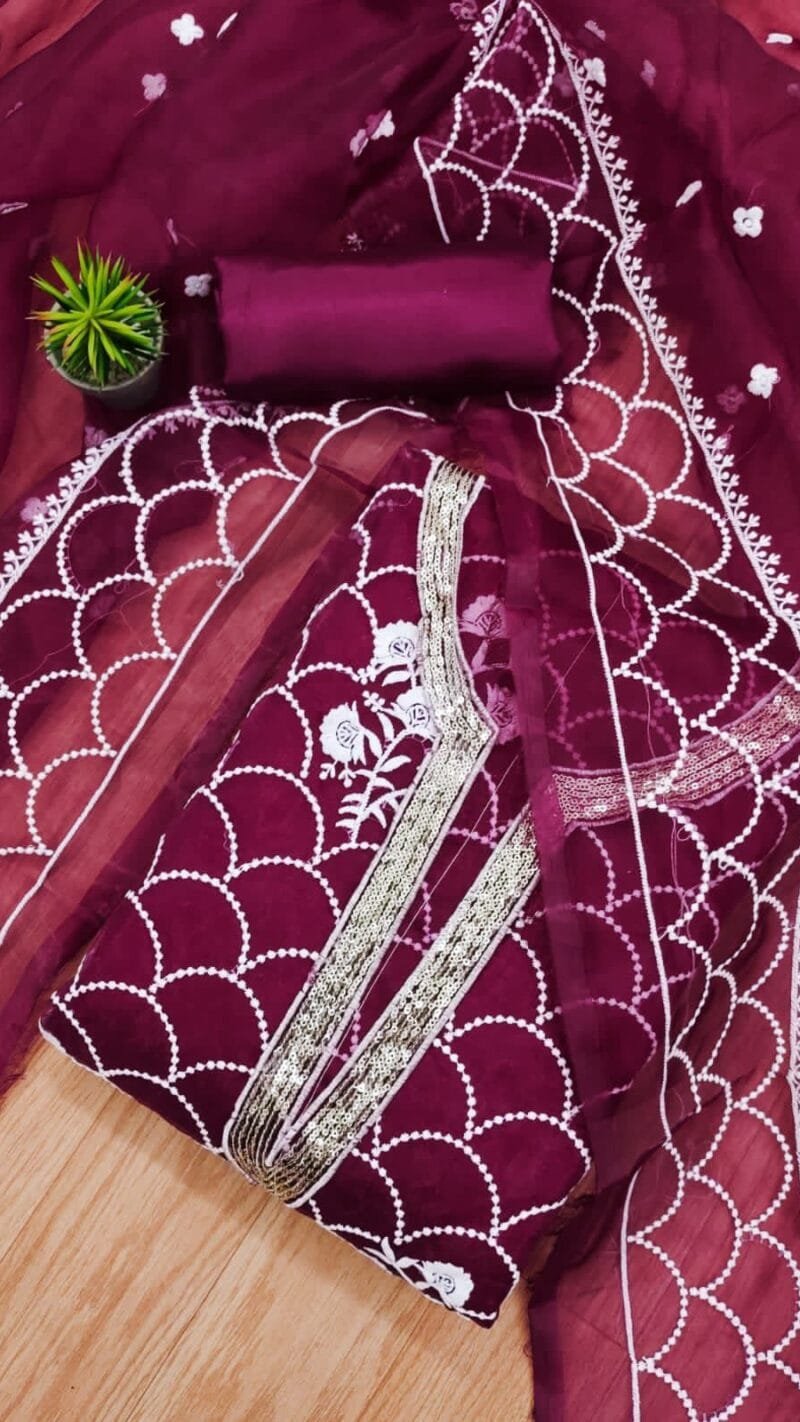 Buy Organza Exclusive Dress Material Suit For Women