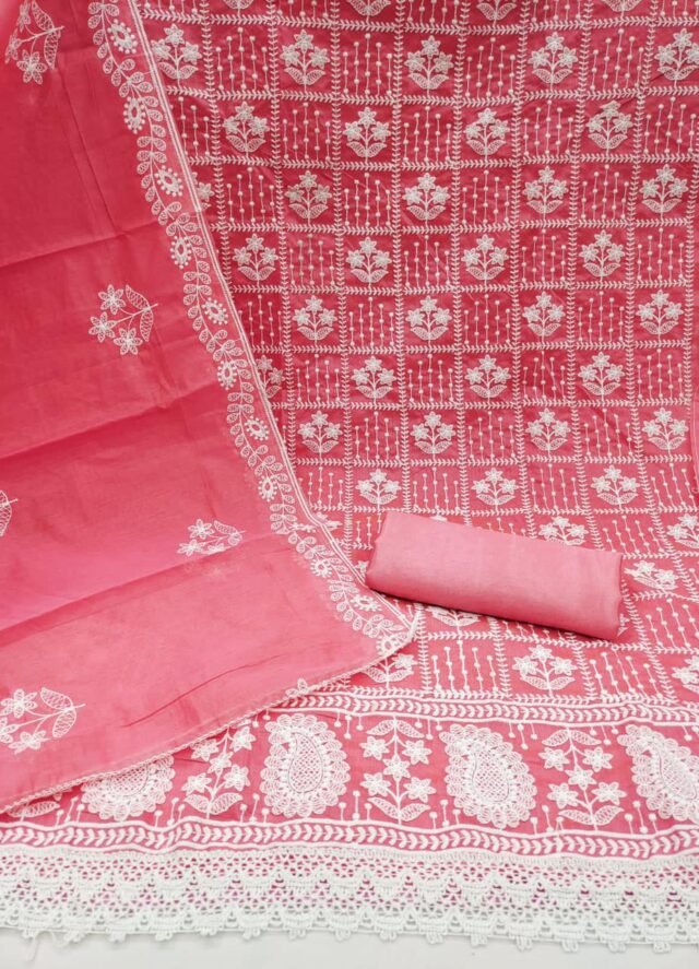 Chanderi Cotton with Embroidery Work Wholesale Dress Material