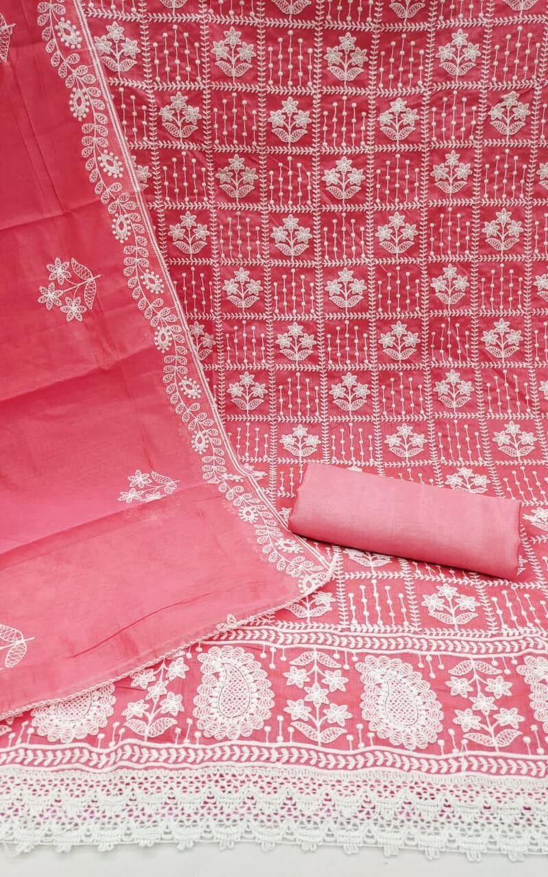 Chanderi Cotton with Embroidery Work Wholesale Dress Material