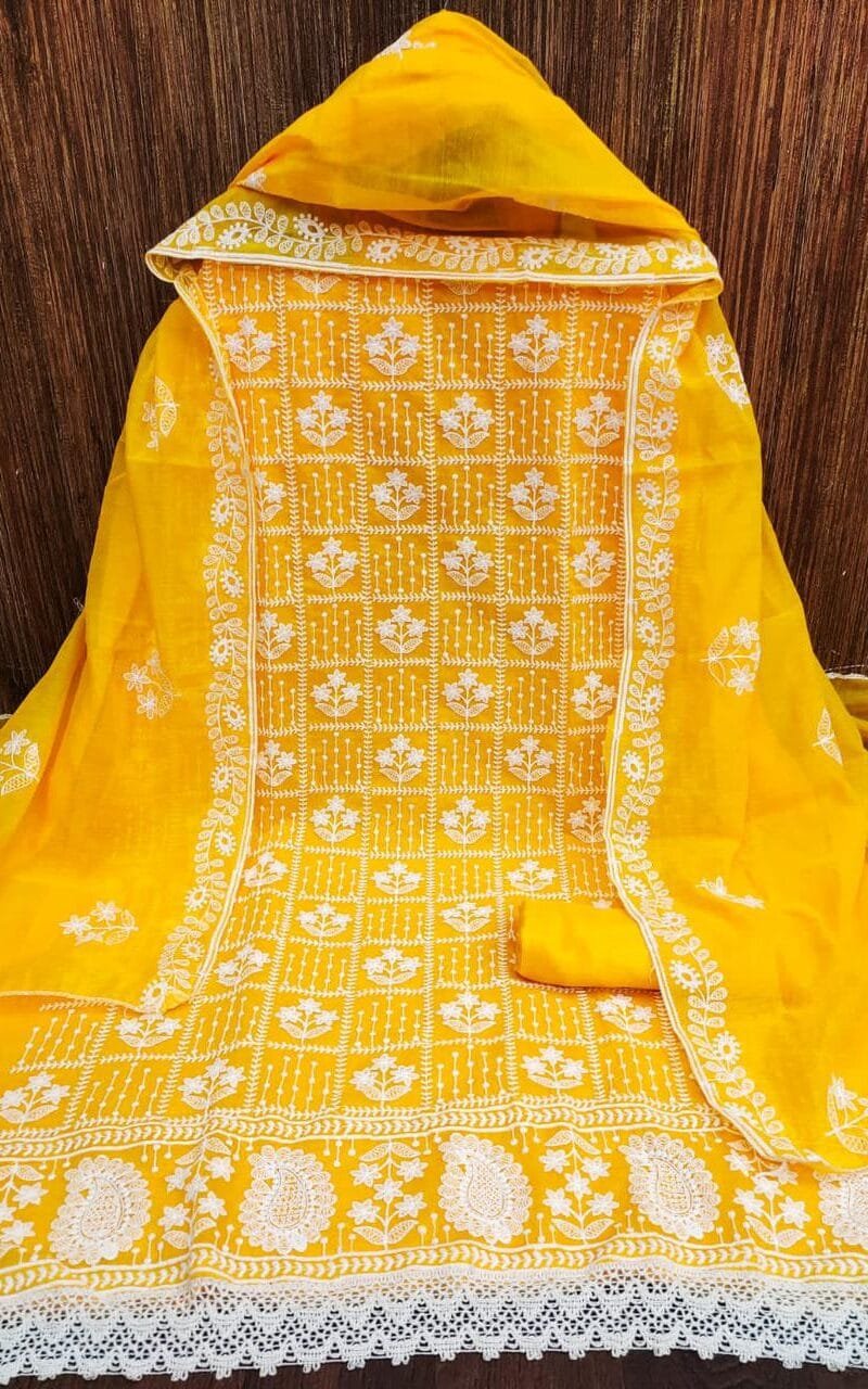 Chanderi Cotton with Embroidery Work Wholesale Dress Material
