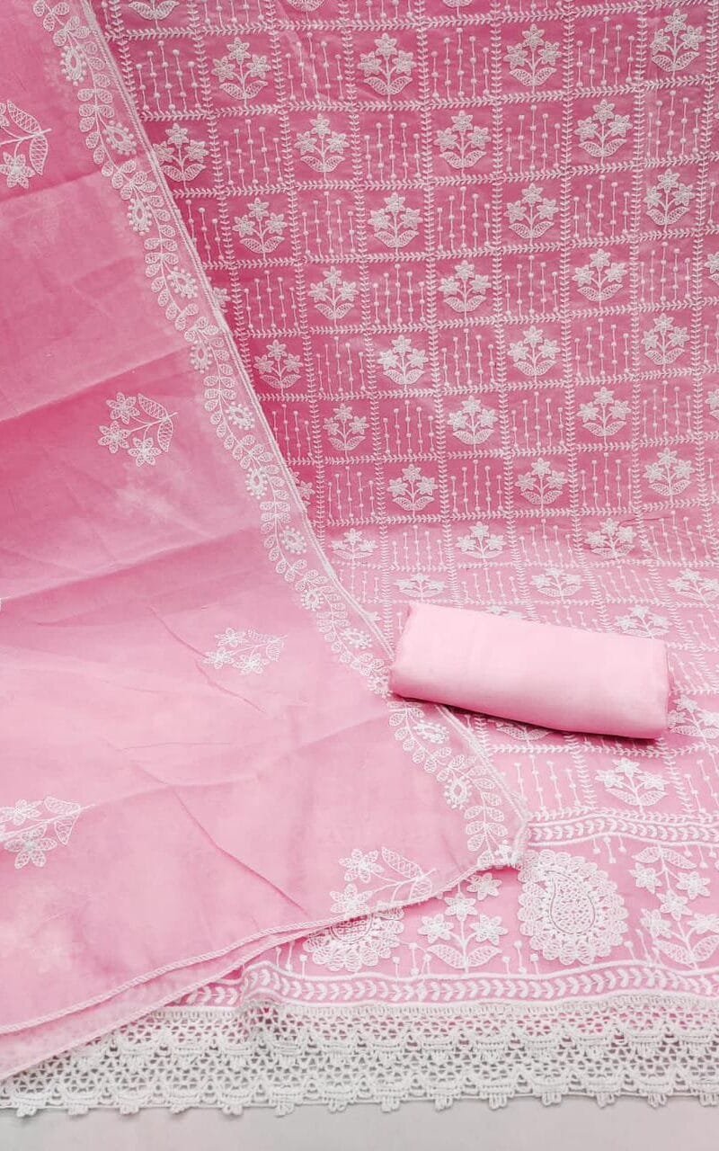 Chanderi Cotton with Embroidery Work Wholesale Dress Material